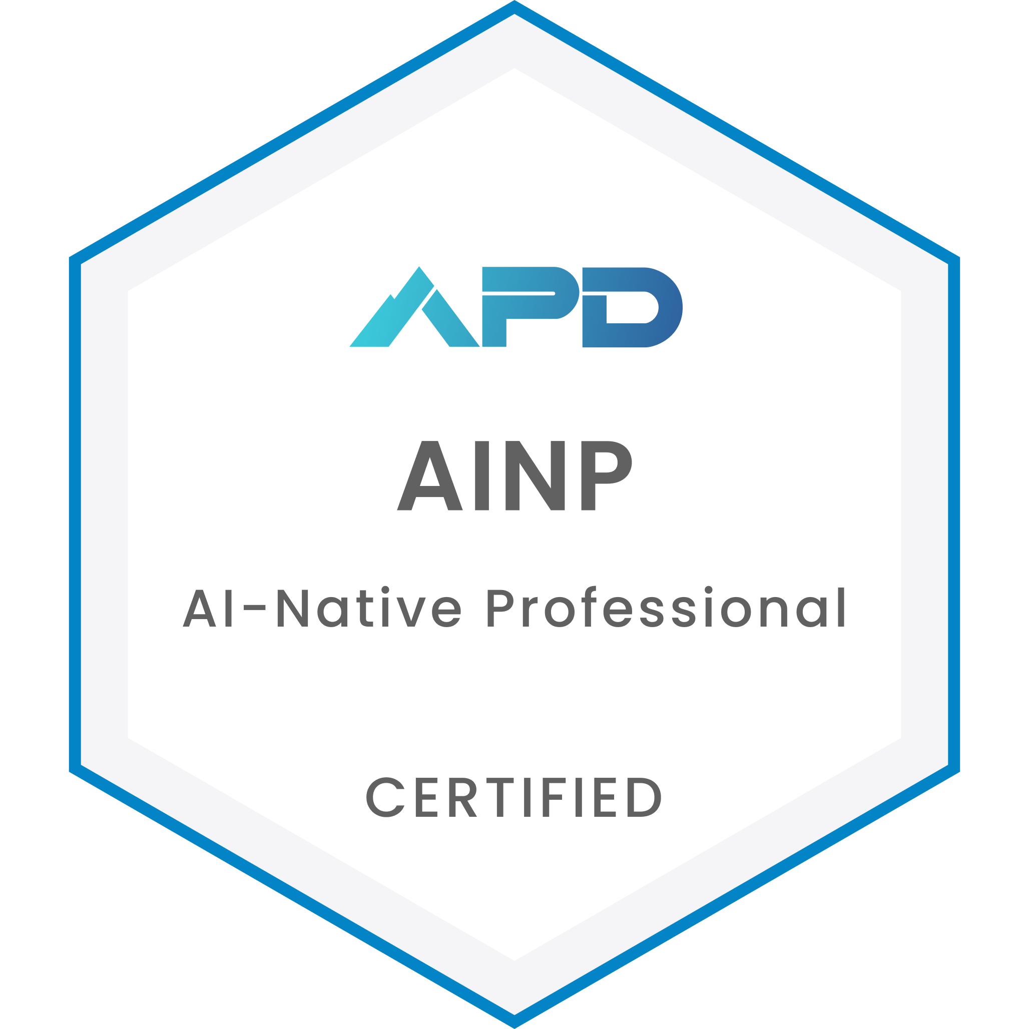 AINP 认证徽章 — APD 研究院颁发的 AI 原生专业人士认证标识