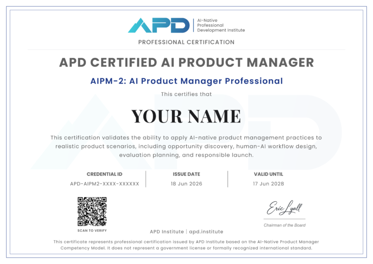 AIPM-2 专业级AI产品经理认证证书样本 - APD研究院颁发