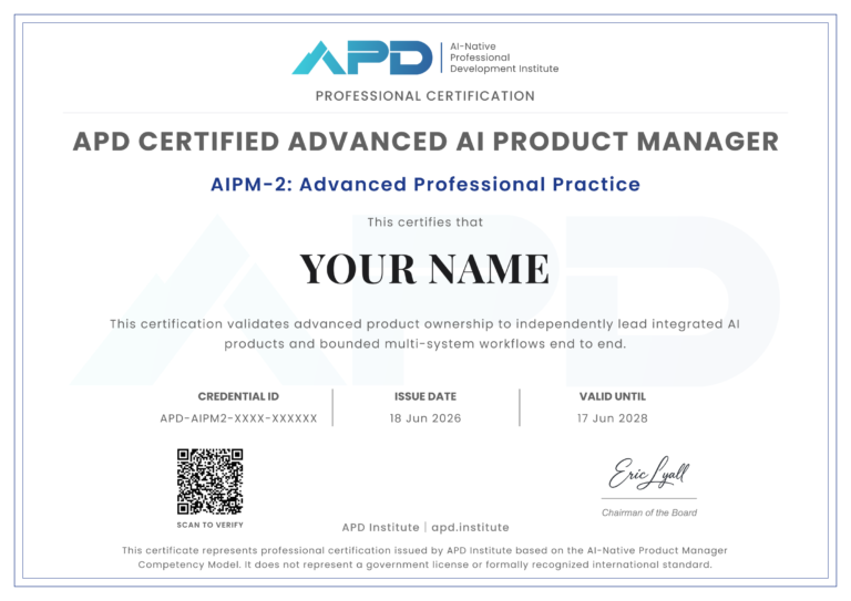 AIPM-2 专业级AI产品经理认证证书样本 - APD研究院颁发